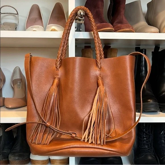 Brown Leather Tote Bag with Tassels - Picture 2 of 2